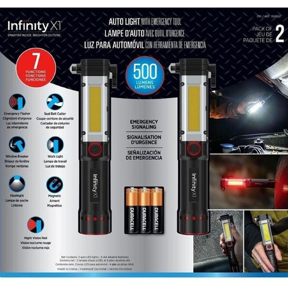 Infinity X1  7 In 1 Car Emergency Tool 500 LM 2pack Portable  Flashlight